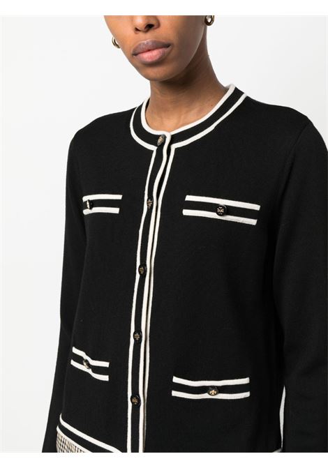 Black contrast-trim round neck cardigan - women TORY BURCH | 146098287